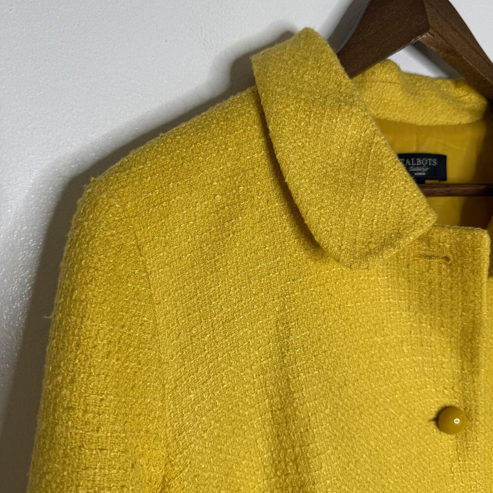 Talbots Jacket Womens 14W Yellow Boucle Textured Wool Blend Button Front Pockets